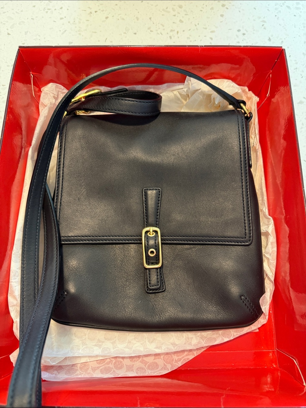Vintage Coach Black Leather Crossbody Bag.